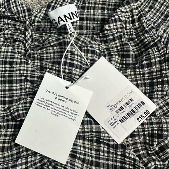 Ganni Rucked Check Plaid Top Blouse - Picture 10 of 16